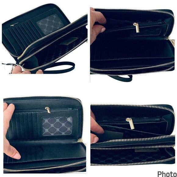 NWT Steve Madden Gorgeous BBENNI Black & Gold Zip All Around Wristlet Wallet - Picture 9 of 16